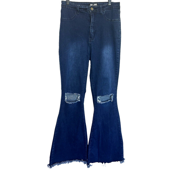 JC & JQ Womens Flare Leg Bell Bottom Jeans Size XL Raw Hem Hippie Boho 28 x 31 - Picture 1 of 13